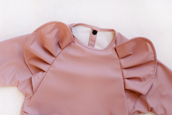 Peony dark pink long sleeve ruffle Angel baby toddler bib